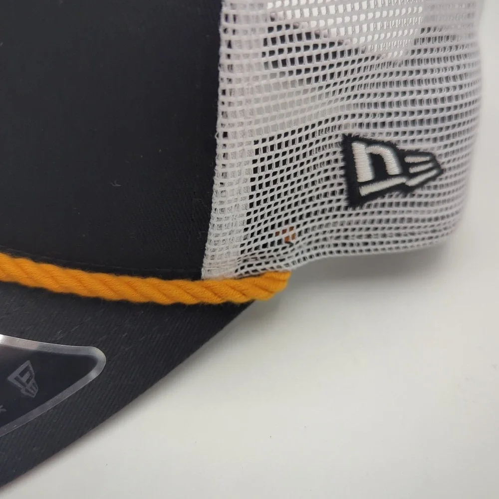 New Era 9SEVENTY Boston Bruins Hat Mens Black White Stretch Snap Trucker Cap NHL